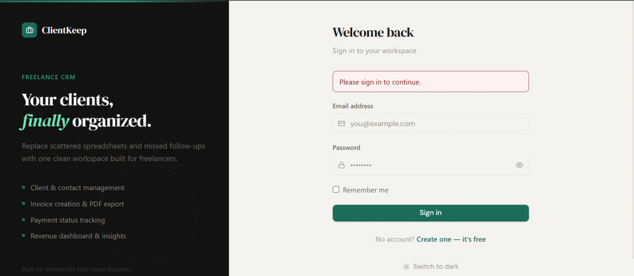 ClientKeep — Dashboard