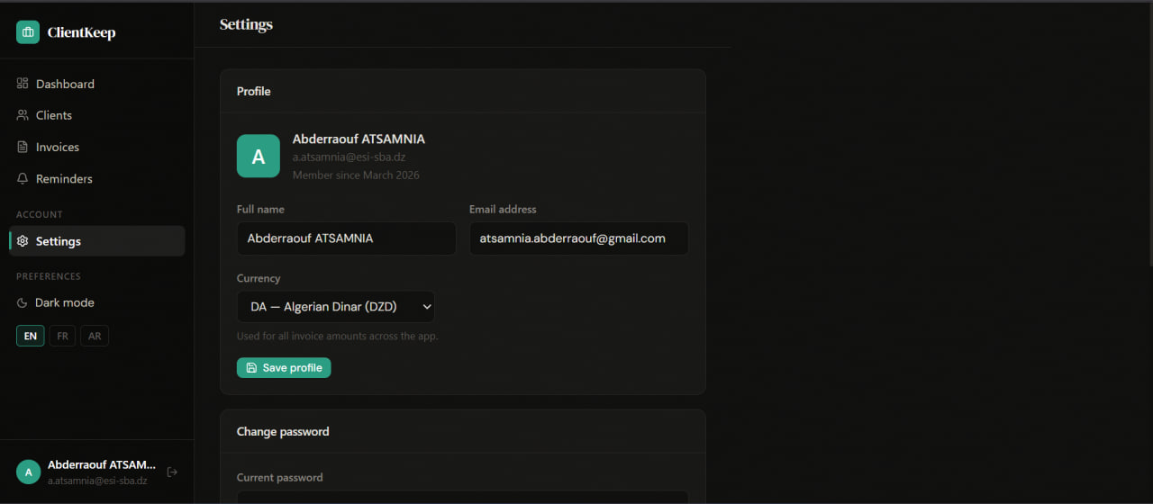 ClientKeep — Invoice View