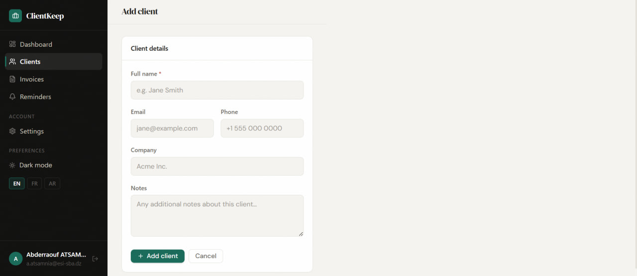 ClientKeep — Create Invoice