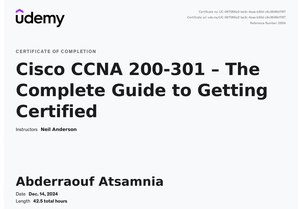 Udemy CCNA Certificate